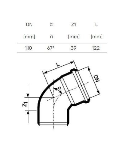 Vidaus kanalizacijos alkūnė HTplus, Ø 110 mm, 67°