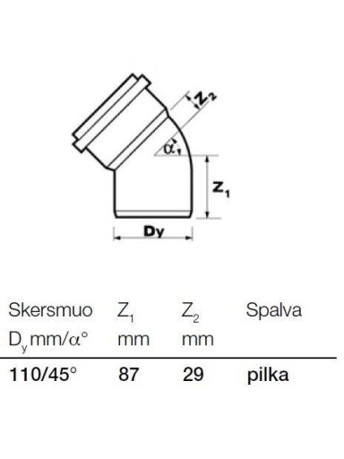 Vidaus kanalizacijos alkūnė Wavin, Ø 110 mm, 45° Vidaus kanalizacijos alkūnė Wavin, Ø 110 mm, 45°