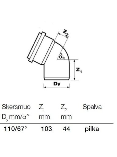 Vidaus kanalizacijos alkūnė Wavin, Ø 110 mm, 67 ° Vidaus kanalizacijos alkūnė Wavin, Ø 110 mm, 67 °