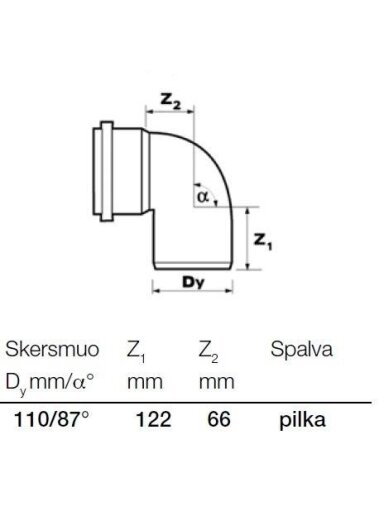 Vidaus kanalizacijos alkūnė Wavin, Ø 110 mm, 87° Vidaus kanalizacijos alkūnė Wavin, Ø 110 mm, 87°