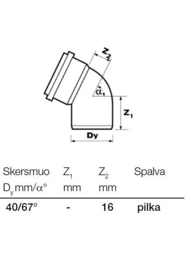 Vidaus kanalizacijos alkūnė, Wavin Ø 40 mm, 67° Vidaus kanalizacijos alkūnė, Wavin Ø 40 mm, 67°