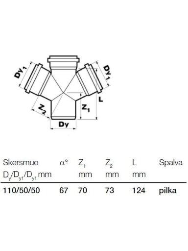 Vidaus kanalizacijos keturšakis Wavin, Ø 50/50/110 mm, 67° Vidaus kanalizacijos keturšakis Wavin, Ø 50/50/110 mm, 67°