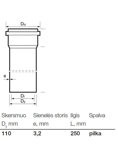 Vidaus kanalizacijos PVC vamzdis Wavin, Ø 110 mm, 0,25 m Vidaus kanalizacijos PVC vamzdis Wavin, Ø 110 mm, 0,25 m