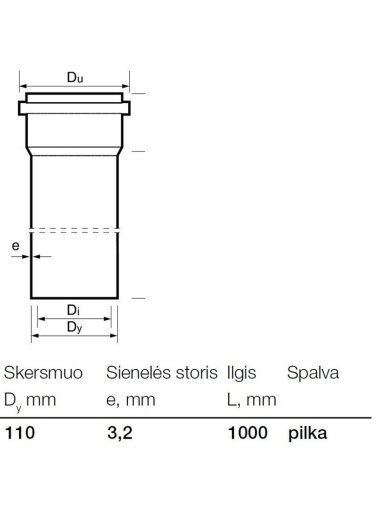 Vidaus kanalizacijos PVC vamzdis Wavin, Ø 110 mm, 1 m Vidaus kanalizacijos PVC vamzdis Wavin, Ø 110 mm, 1 m