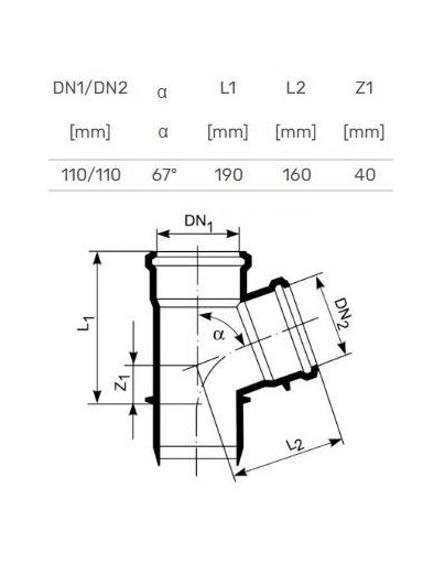 Vidaus kanalizacijos trišakis HTplus, Ø 110 / 110 mm, 67°