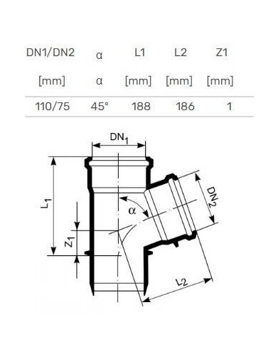 Vidaus kanalizacijos trišakis HTplus, Ø 110 / 75 mm, 45° Vidaus kanalizacijos trišakis HTplus, Ø 110 / 75 mm, 45°