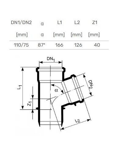 Vidaus kanalizacijos trišakis HTplus, Ø 110 / 75 mm, 87° Vidaus kanalizacijos trišakis HTplus, Ø 110 / 75 mm, 87°