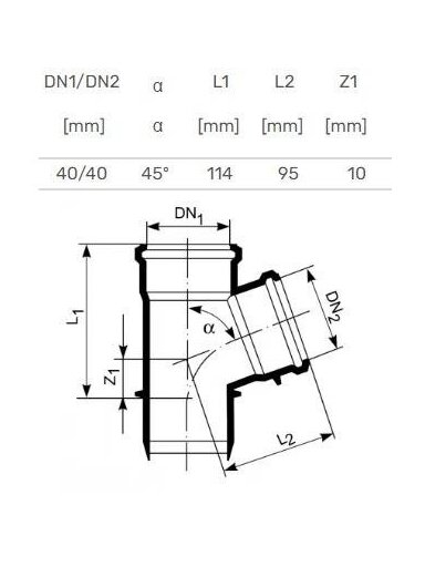 Vidaus kanalizacijos trišakis HTplus, Ø40/40 mm, 45°, baltas Vidaus kanalizacijos trišakis HTplus, Ø40/40 mm, 45°, baltas