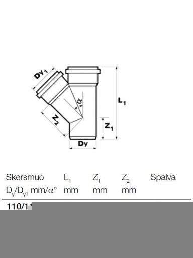 Vidaus kanalizacijos trišakis Wavin, Ø 110 / 110 mm, 45° Vidaus kanalizacijos trišakis Wavin, Ø 110 / 110 mm, 45°