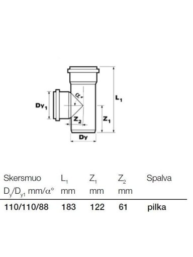 Vidaus kanalizacijos trišakis Wavin, Ø 110 / 110 mm, 88° Vidaus kanalizacijos trišakis Wavin, Ø 110 / 110 mm, 88°
