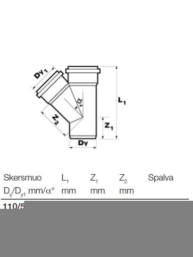 Vidaus kanalizacijos trišakis Wavin, Ø 50 / 110 mm, 45° Vidaus kanalizacijos trišakis Wavin, Ø 50 / 110 mm, 45°