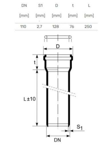 Vidaus kanalizacijos vamzdis HTplus, Ø 110 mm, 0,25 m