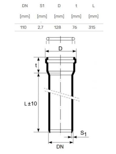 Vidaus kanalizacijos vamzdis HTplus, Ø 110 mm, 0,315 m