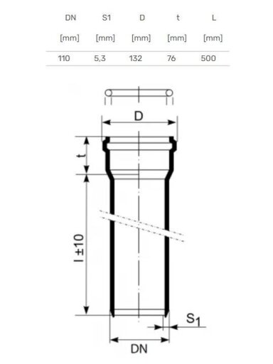Vidaus kanalizacijos vamzdis Magnaplast Skolan Ø 110mm, 0.5m