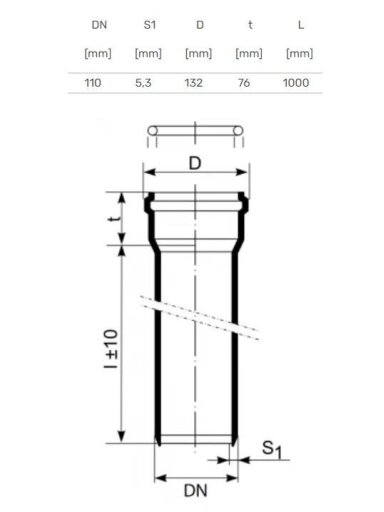 Vidaus kanalizacijos vamzdis Magnaplast, Skolan Ø110 mm, 1 m Vidaus kanalizacijos vamzdis Magnaplast, Skolan Ø110 mm, 1 m
