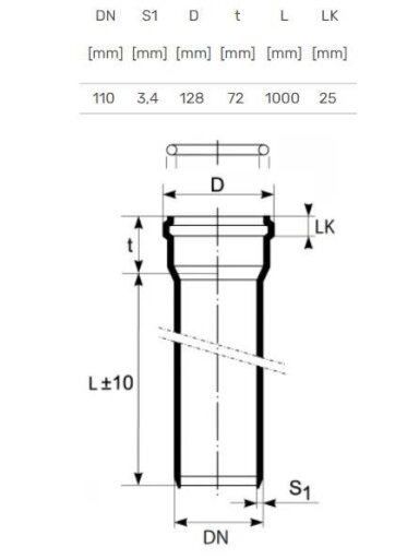 Vidaus kanalizacijos vamzdis Ultra dB, Ø 110 mm, 1 m