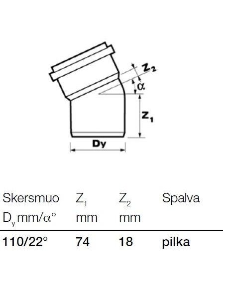 Vidaus kanalizacijos alkūnė Wavin, Ø 110 mm, 22° 1 Vidaus kanalizacijos alkūnė Wavin, Ø 110 mm, 22° 1