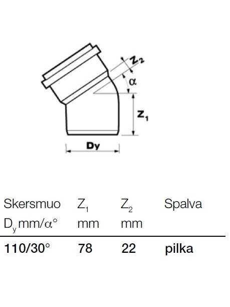 Vidaus kanalizacijos alkūnė Wavin, Ø 110 mm, 30° 1