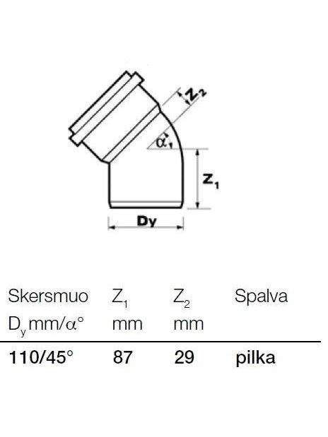 Vidaus kanalizacijos alkūnė Wavin, Ø 110 mm, 45° 1