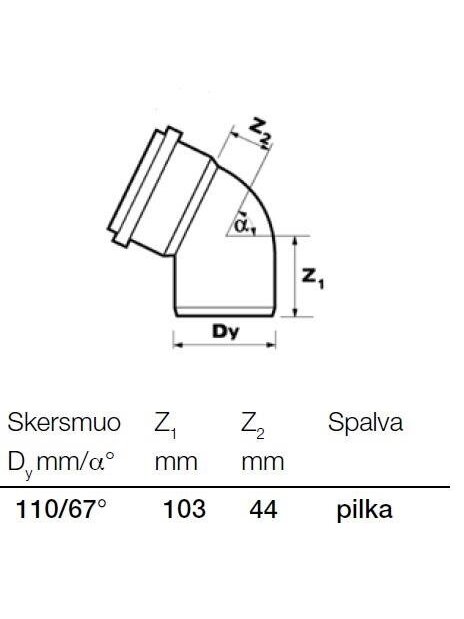 Vidaus kanalizacijos alkūnė Wavin, Ø 110 mm, 67 ° 1 Vidaus kanalizacijos alkūnė Wavin, Ø 110 mm, 67 ° 1