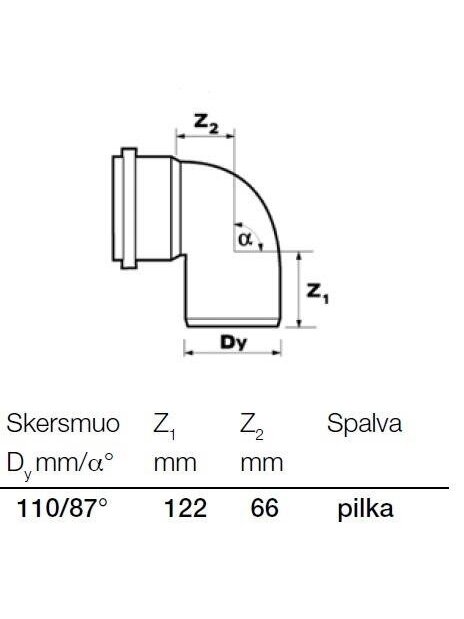 Vidaus kanalizacijos alkūnė Wavin, Ø 110 mm, 87° 1