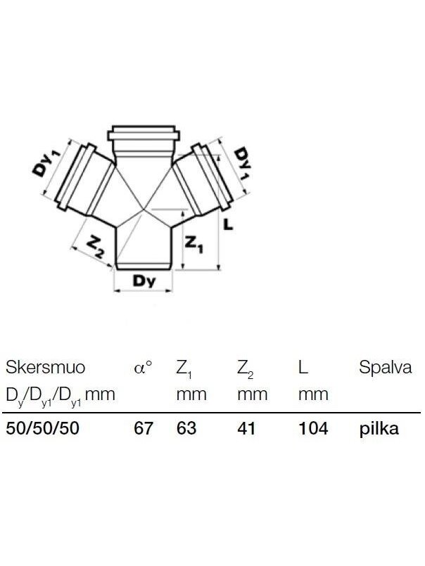 Vidaus kanalizacijos keturšakis Wavin, Ø 50 / 50 / 50, 67° 1 Vidaus kanalizacijos keturšakis Wavin, Ø 50 / 50 / 50, 67° 1