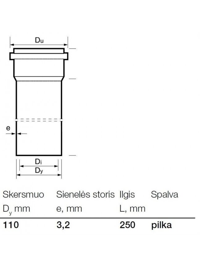 Vidaus kanalizacijos PVC vamzdis Wavin, Ø 110 mm, 0,25 m 1