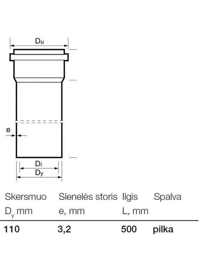 Vidaus kanalizacijos PVC vamzdis Wavin, Ø 110 mm, 0,5 m 1 Vidaus kanalizacijos PVC vamzdis Wavin, Ø 110 mm, 0,5 m 1