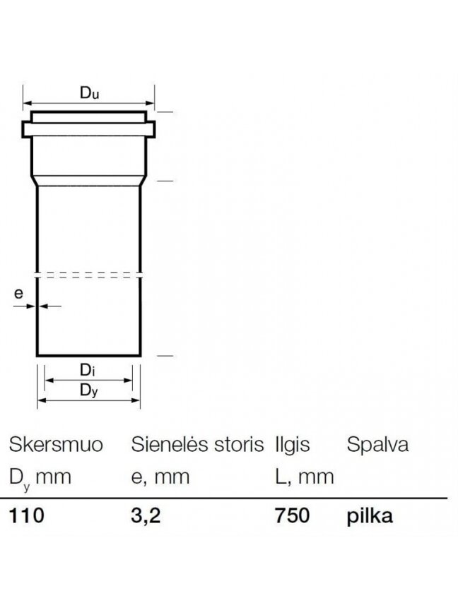 Vidaus kanalizacijos PVC vamzdis Wavin, Ø 110 mm, 0,75 m 1 Vidaus kanalizacijos PVC vamzdis Wavin, Ø 110 mm, 0,75 m 1
