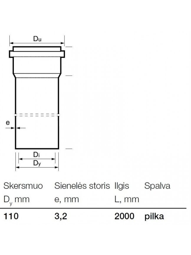Vidaus kanalizacijos PVC vamzdis Wavin, Ø 110 mm, 2 m 1