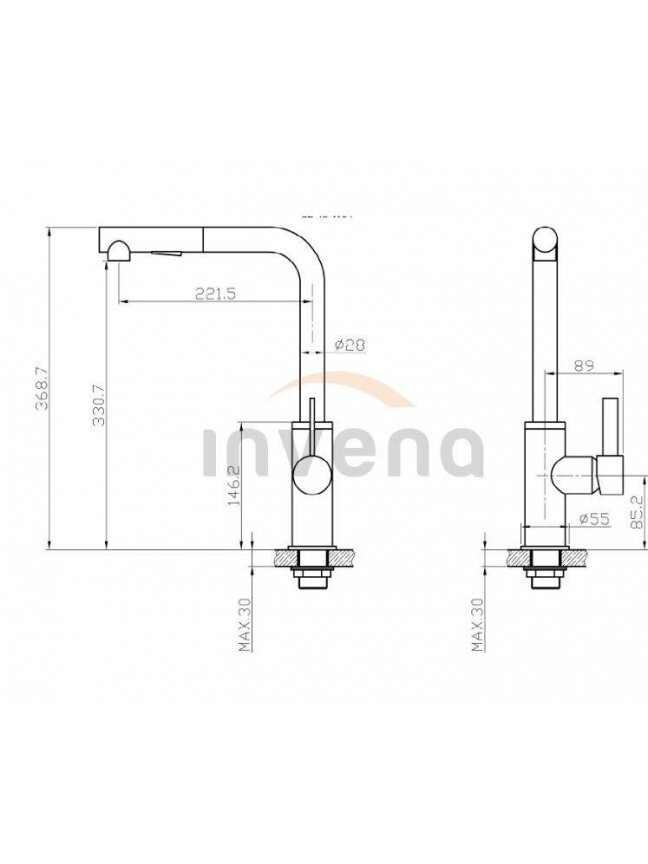 Virtuvinis maišytuvas Invena Preto BZ-48-W04-L, juodas 2