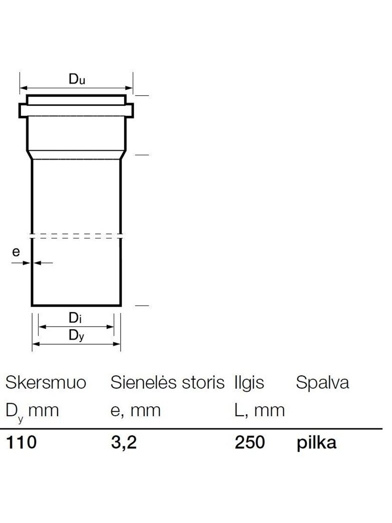 Vidaus kanalizacijos PVC vamzdis Wavin, Ø 110 mm, 0,25 m 1 Vidaus kanalizacijos PVC vamzdis Wavin, Ø 110 mm, 0,25 m 1