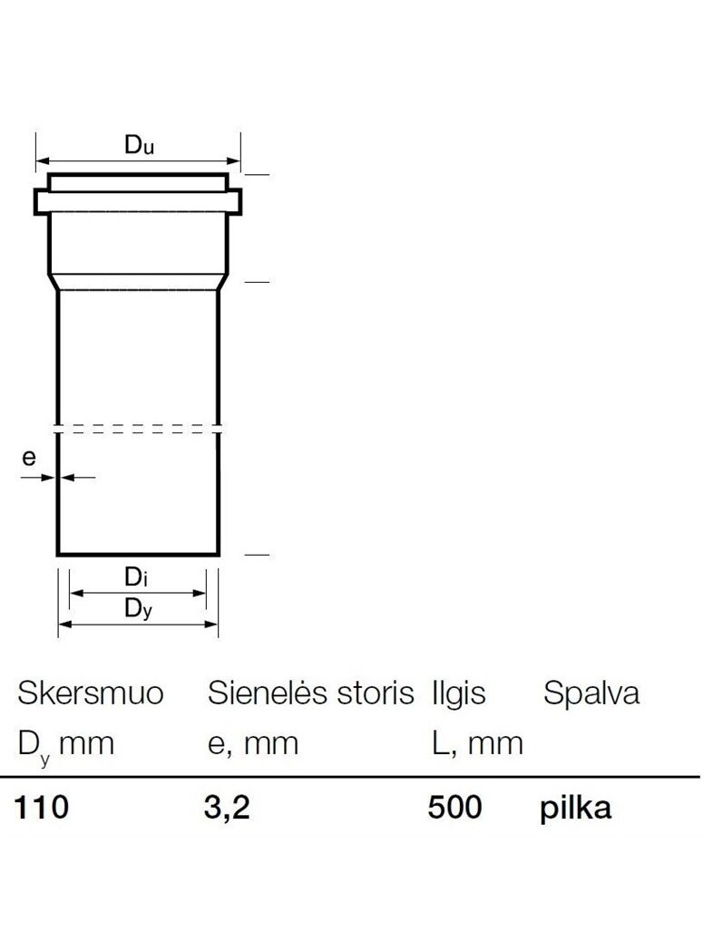 Vidaus kanalizacijos PVC vamzdis Wavin, Ø 110 mm, 0,5 m 1