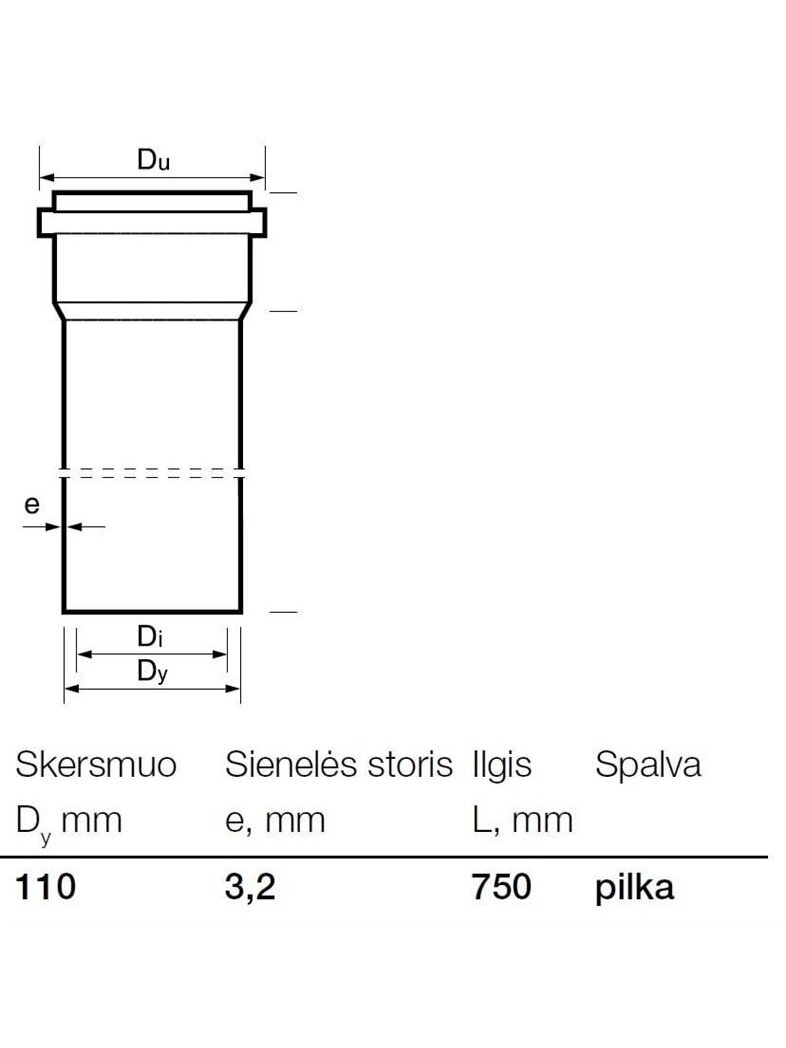 Vidaus kanalizacijos PVC vamzdis Wavin, Ø 110 mm, 0,75 m 1 Vidaus kanalizacijos PVC vamzdis Wavin, Ø 110 mm, 0,75 m 1