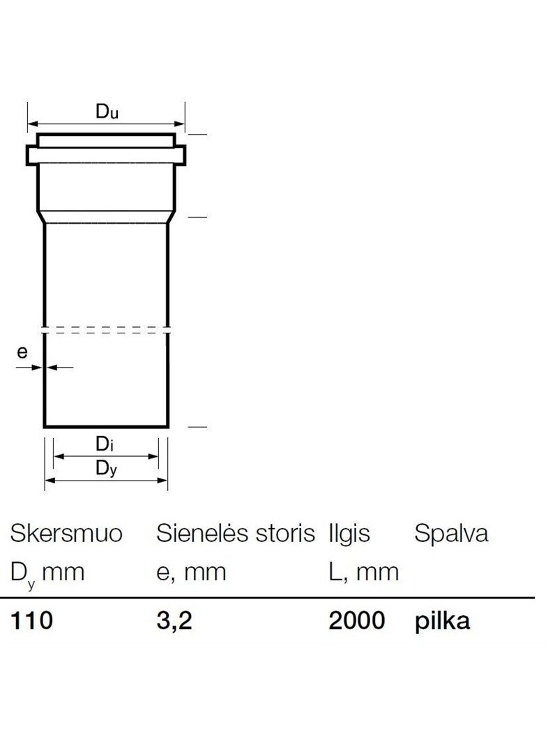 Vidaus kanalizacijos PVC vamzdis Wavin, Ø 110 mm, 2 m 1