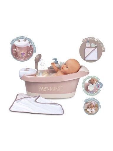 Vonelė SMOBY Baby Nurse su hidromasažu, dušu ir apšvietimu