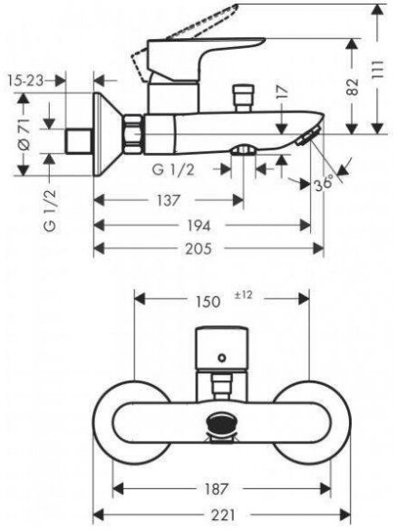 Vonios maišytuvas Hansgrohe Talis E 71740670, juodas 1