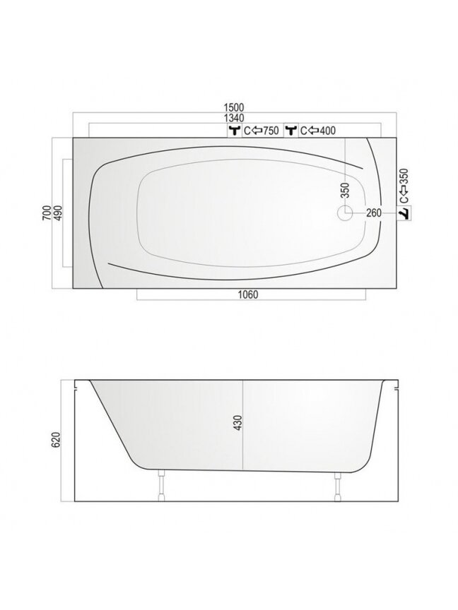 Vonia Kyma Lina 150x70x62 cm, akrilas, stačiakampė 2 Vonia Kyma Lina 150x70x62 cm, akrilas, stačiakampė 2