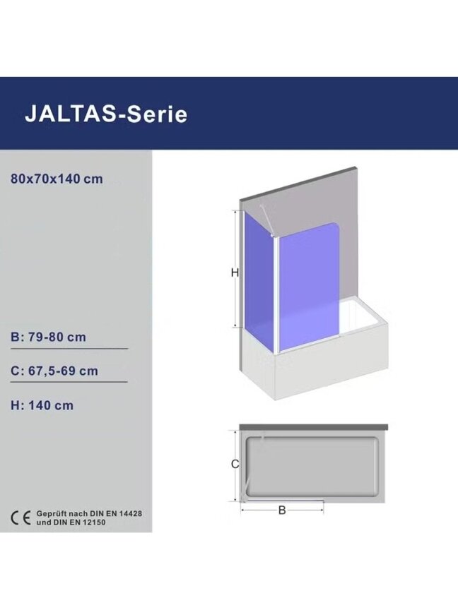 Vonios sienelė AQUABATOS Jaltas 80x70x140 5 Vonios sienelė AQUABATOS Jaltas 80x70x140 5