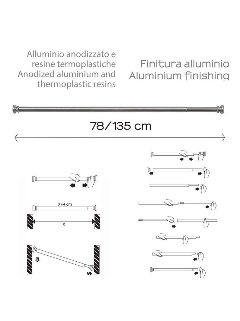 Vonios karnizas Gedy TEST7001310, 78–135 cm 2 Vonios karnizas Gedy TEST7001310, 78–135 cm 2