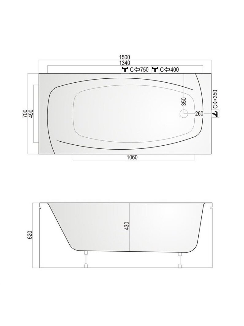 Vonia Kyma Lina 150x70x62 cm, akrilas, stačiakampė 2 Vonia Kyma Lina 150x70x62 cm, akrilas, stačiakampė 2