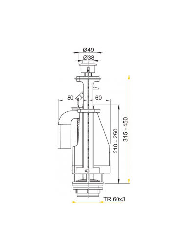 WC nuleidimo mechanizmas AlcaPlast, su 3/6 litrų nuleidimu