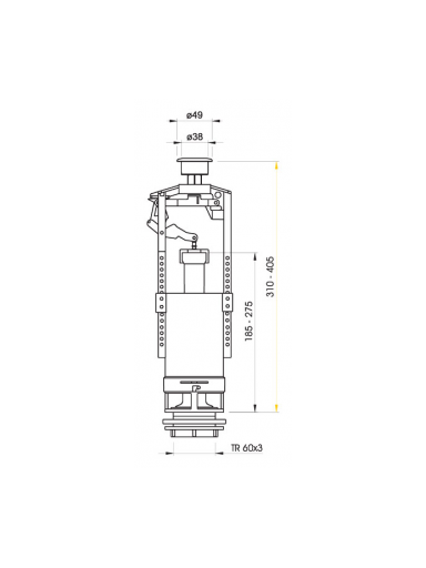 WC nuleidimo mechanizmas AlcaPlast, su Stop mechanizmu