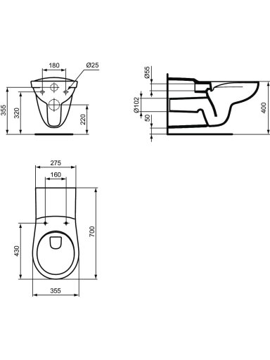 WC pakabinamas Ideal Standard, Contour 21 Rimless, pailgintas