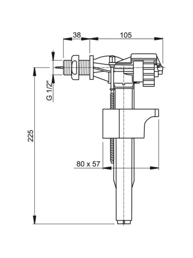 WC prileidimo mechanizmas AlcaPlast, šoninio pajungimo 1/2