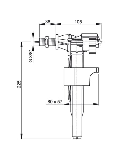 WC prileidimo mechanizmas AlcaPlast, šoninio pajungimo 3/8