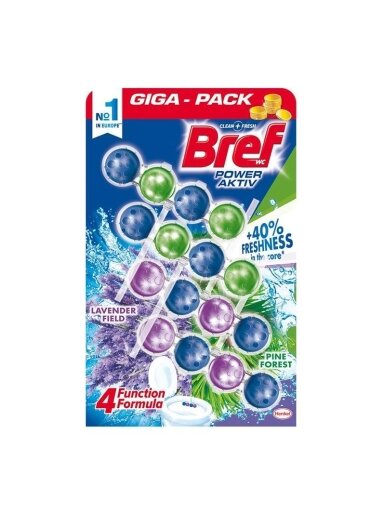 WC valiklis-gaiviklis BREF POWER AKTIV LAVENDER+PINE, 4×50 g