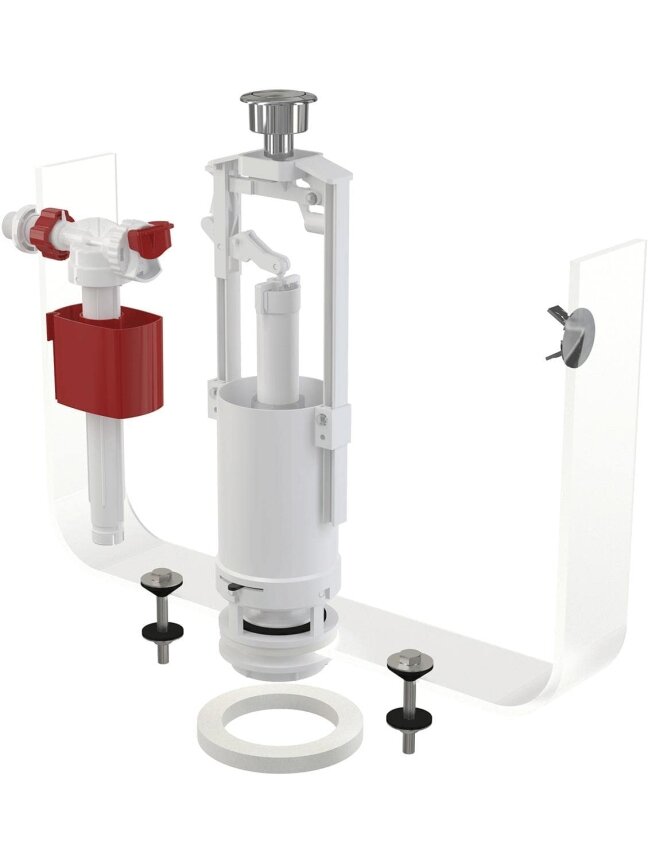 WC mechanizmų komplektas AlcaPlast, prileidimas šoninio pripildymo, nuleidimas su Stop mechanizmu