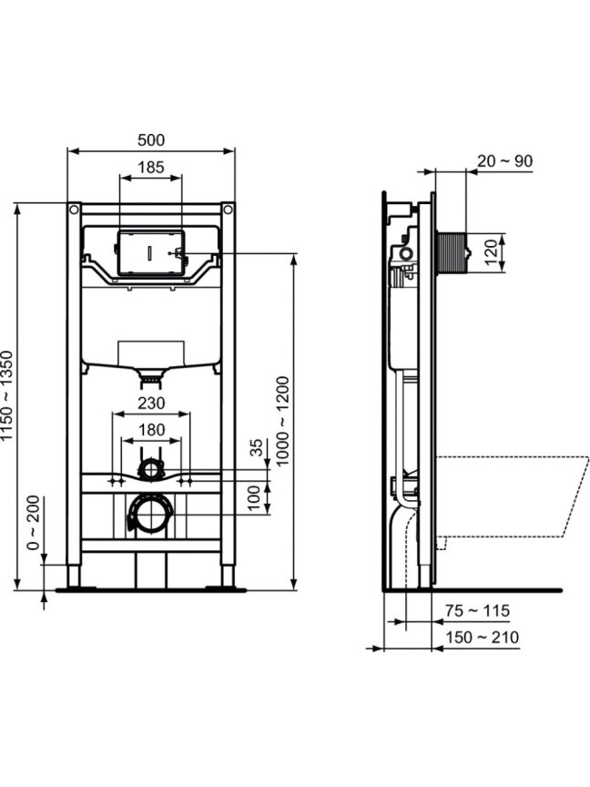 WC rėmo komplektas Ideal Standard ProSys, su WC Tesi Aquablade ir soft-close dangčiu 5