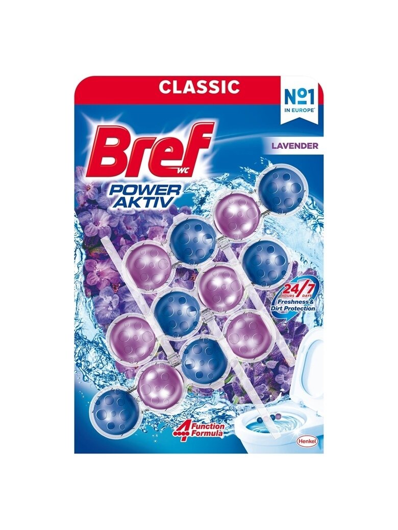 WC valiklis-gaiviklis BREF POWER AKTIV LAVENDER, 3×50 g WC valiklis-gaiviklis BREF POWER AKTIV LAVENDER, 3×50 g